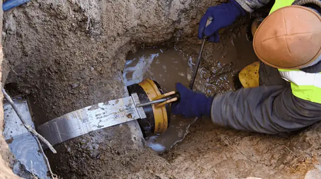Technician performing underground drainage repair for foundation protection and gutter systems in Santa Ana, CA